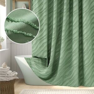 Boho Green Shower Curtain Textured Fabric Shower Curtain, Sage, 72x78
